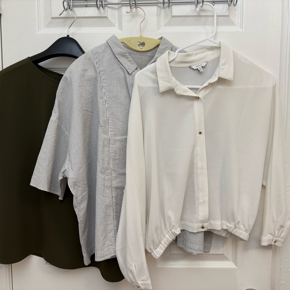 Stylish Blouse Trio in Olive, Striped, and Cream